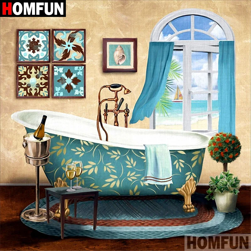 HOMFUN полный квадратный/круглый дрель 5D DIY Алмазная картина "Ванная комната Ванна" 3D вышивка крестиком 5D домашний декор A07316