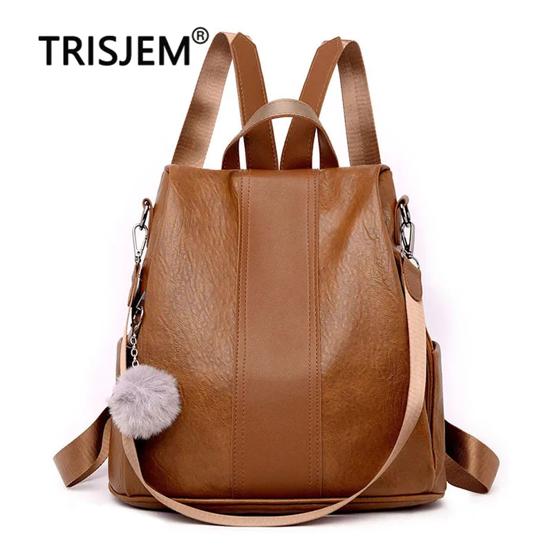 

School Bags for Teenager Girls PU Leather Women's Travel Anti Theft Backpack High Quality Vintage Female Shoulder Bag Designer