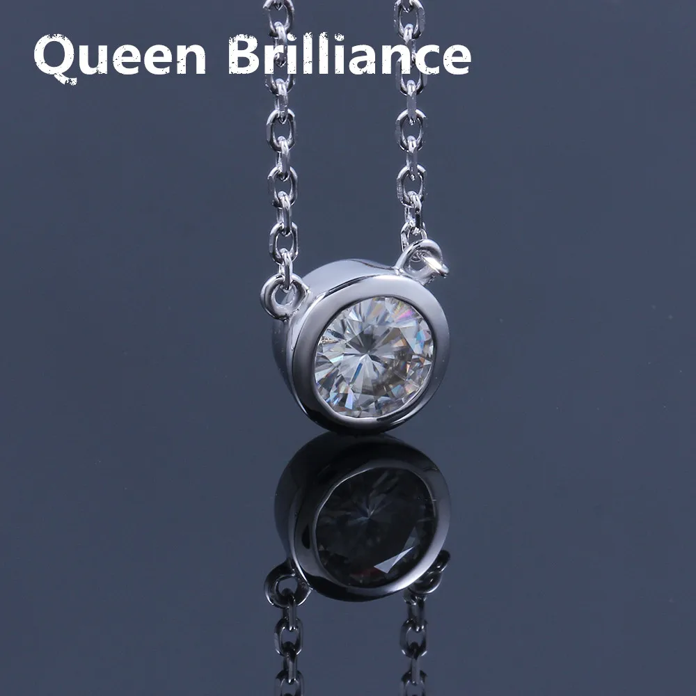 Queen Brilliance 1 Carat ctw Lab Grown Round Cut Moissanite Diamond 925 Sterling Silver Pendant Necklace For Women Free Shipping