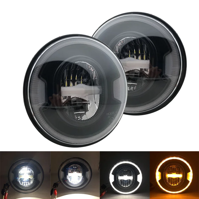 

7 Inch Led Headlight H4 DRL Round 7'' Headlights with Yellow & White Angel Eye for Jeep Wrangler Lada Niva 4x4 70W 35W