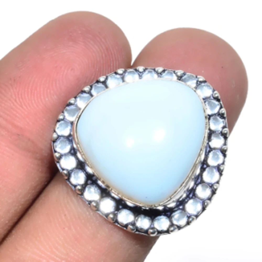 

Blue Opal Ring Silver Overlay over Copper , Size: 8.5 , R4900