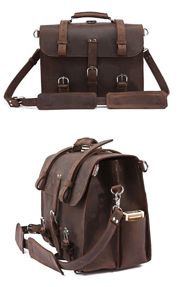 Vintage Crazy Horse Genuine Leather Men Briefcase Business Bag Large Leather Briefcase Male 15.6"Laptop Case Shoulder Bag office 4