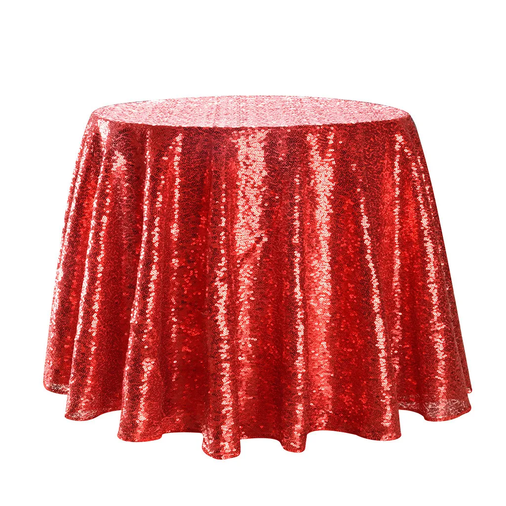 

2019 Red Sparkle Round Sequin Tablecloth Table Cover For Wedding Party Event Banquet Home Table Cover Decoration Cover 7.19