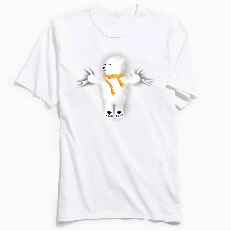 Polar Bear Hug Round Neck T-Shirt Summer Fall Classic Tops Tees Short Sleeve 2018 Fashion 100% Cotton Fabric Tops & Tees Men Polar Bear Hug white