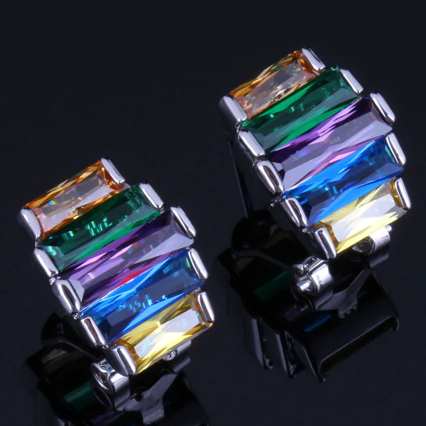 

Amazing Multigem Multicolor Yellow Cubic Zirconia 925 Sterling Silver Clip Hoop Huggie Earrings For Women V0932