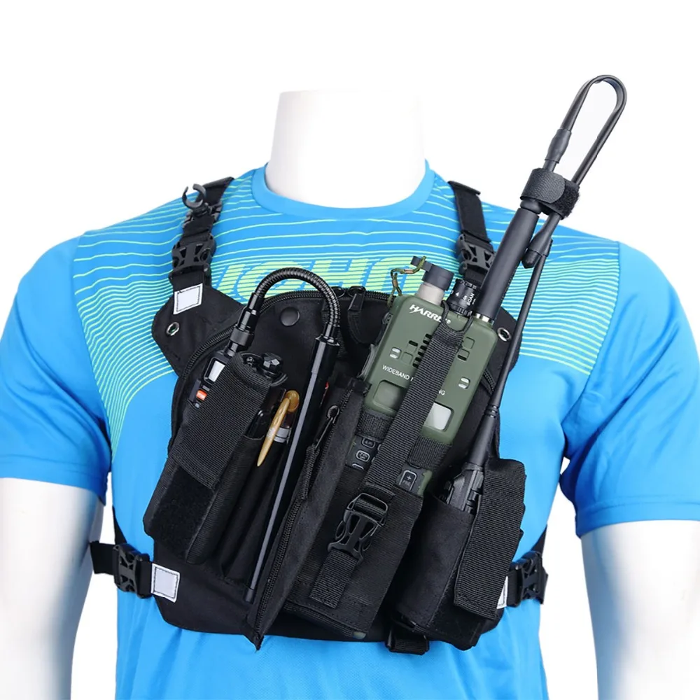 Radio Chest Harness Holster Cell Phones Walkie Talkie Rig Pack Strap Holder Pens 