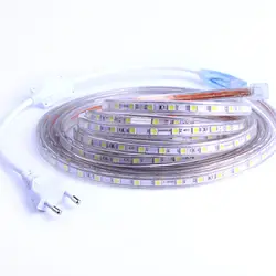 220 светодио дный в водостойкие светодиодные полосы света с ЕС Plug 5050 SMD гибкая веревка светодио дный 60 LED s/M 1 м 2 м 3 м 4 м 5 6 7 8 9 10 15 20
