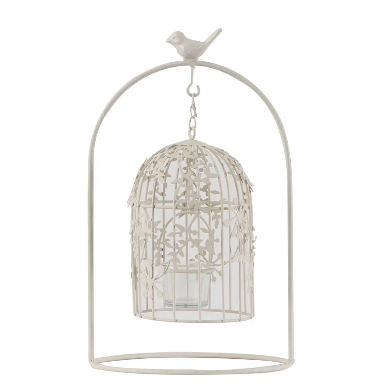 European bird wrought iron bird cage carved vintage candlestick