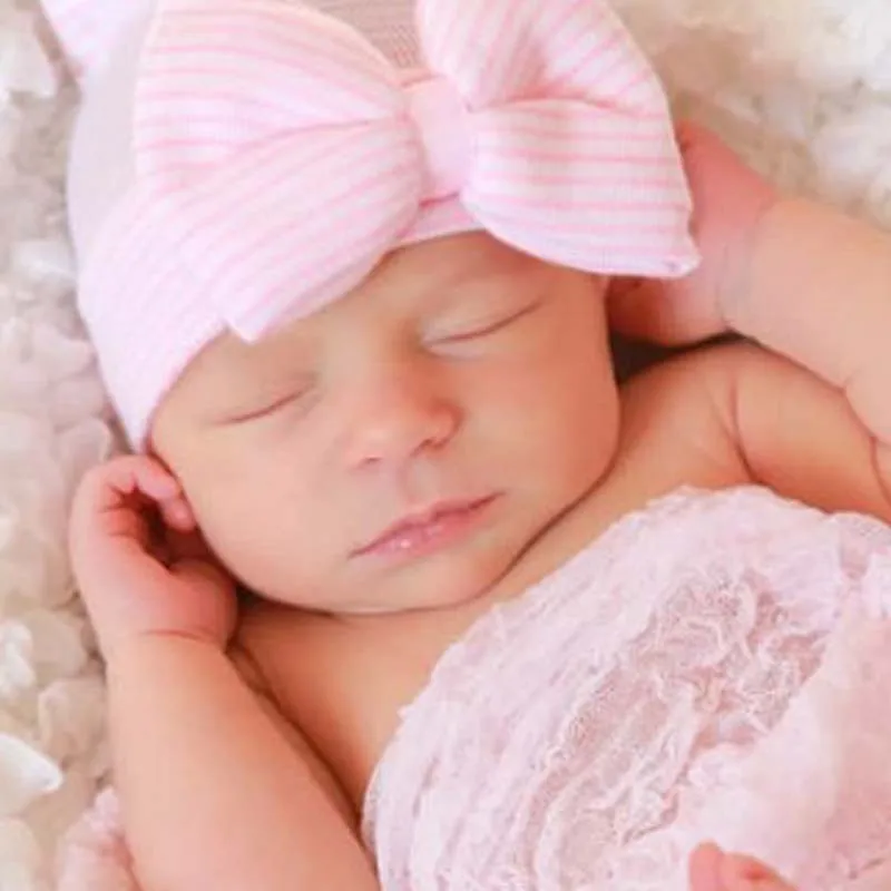 

Newborn baby hat Toddler Baby Warm Hat Striped Caps Soft Hospital Girls Hats Bow Beanies for Newborn 0-3M