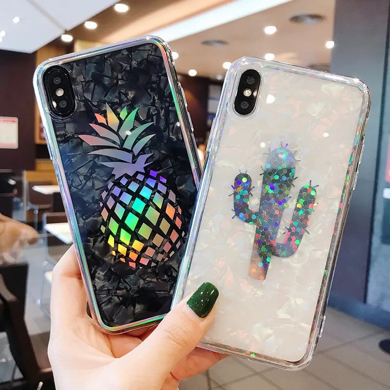 

Beily Sequins Phone Case for iPhone XS Max XR X 7 8 6 6S Plus Cute Lovely Laser Flamingo Cactus Pineapple Conch Case Cover Coque