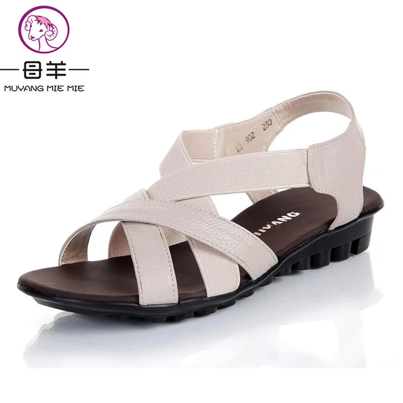 

MUYANG Chinese Brand Summer Women Genuine Leather Flat Sandals Female Casual Comfortable Shoes Woman Flats Women Sandals