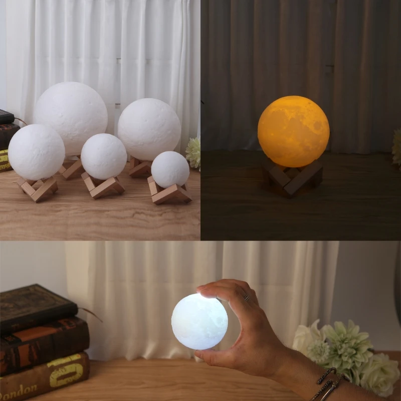 قابلة للشحن 3D طباعة القمر أضواء مصباح 2 الألوان تغيير اللمس التبديل نوم خزانة أضواء ليلية المنزل ديكور