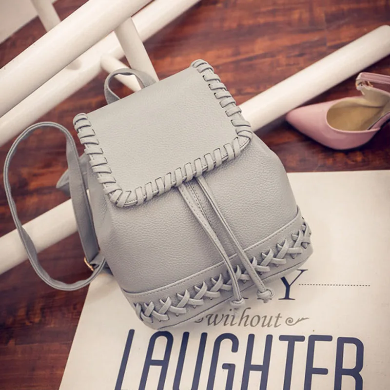 Las chicas lindas cordón Mochila Mini mujeres tejido de la bolsa de cuero de la PU de mochilas bolsas Mochila femenina XA559B