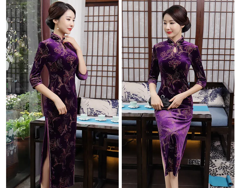 Шэн Коко китайский черный бархат Cheongsam платья для женщин улучшение длинные Шанхай женщина банкет вечернее платье золото нитки Qipao XL 4XL