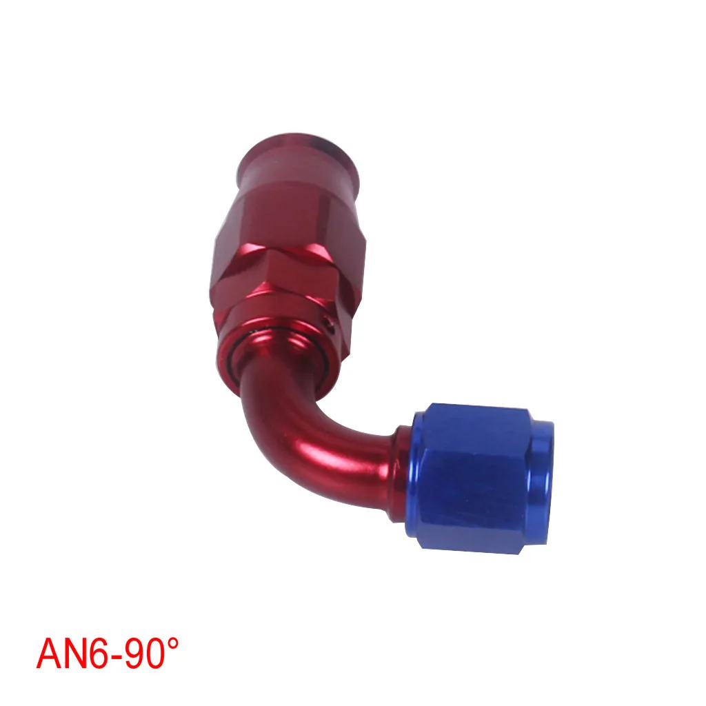 AN -6 90 degree Stealth Blue &amp Red Teflon Hose Fitting Oil Fuel Line Adapter Stainless Steel Banjo Eye Brake Ends |
