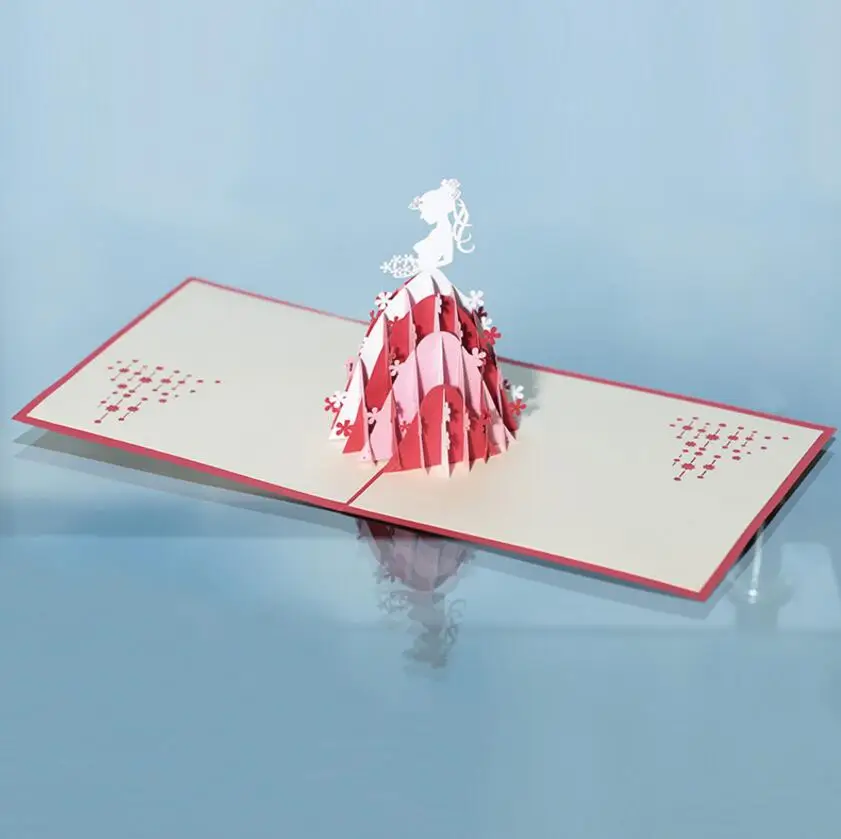  10pcs 3D Creative Princess Handmade Kirigami Origami Wedding Party Baby Shower Invitation Cards Gre - 32816669212