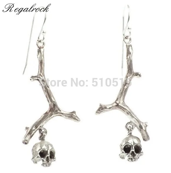 

Regalrock Punk Branch Skull Oddities Skeleton Biker Twig Charm Earrings