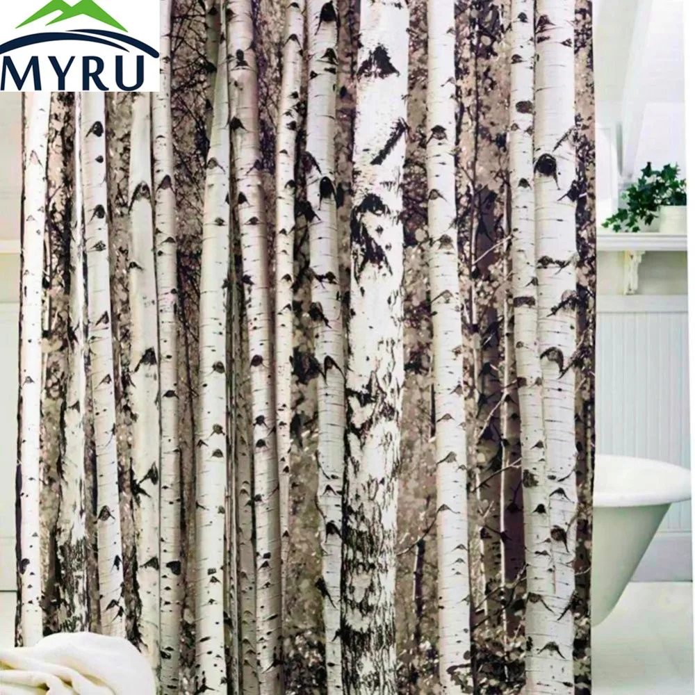 MYRU New Creative Birch Tree Shower Curtain Forest Trees for Bathroom