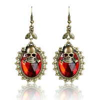 Women Earrings Fashion Punk Retro Bronze Pirate Skull Cross Bones Poison Dangle Flower Rhinestone Hook Drop Earring Lady Vintage 1