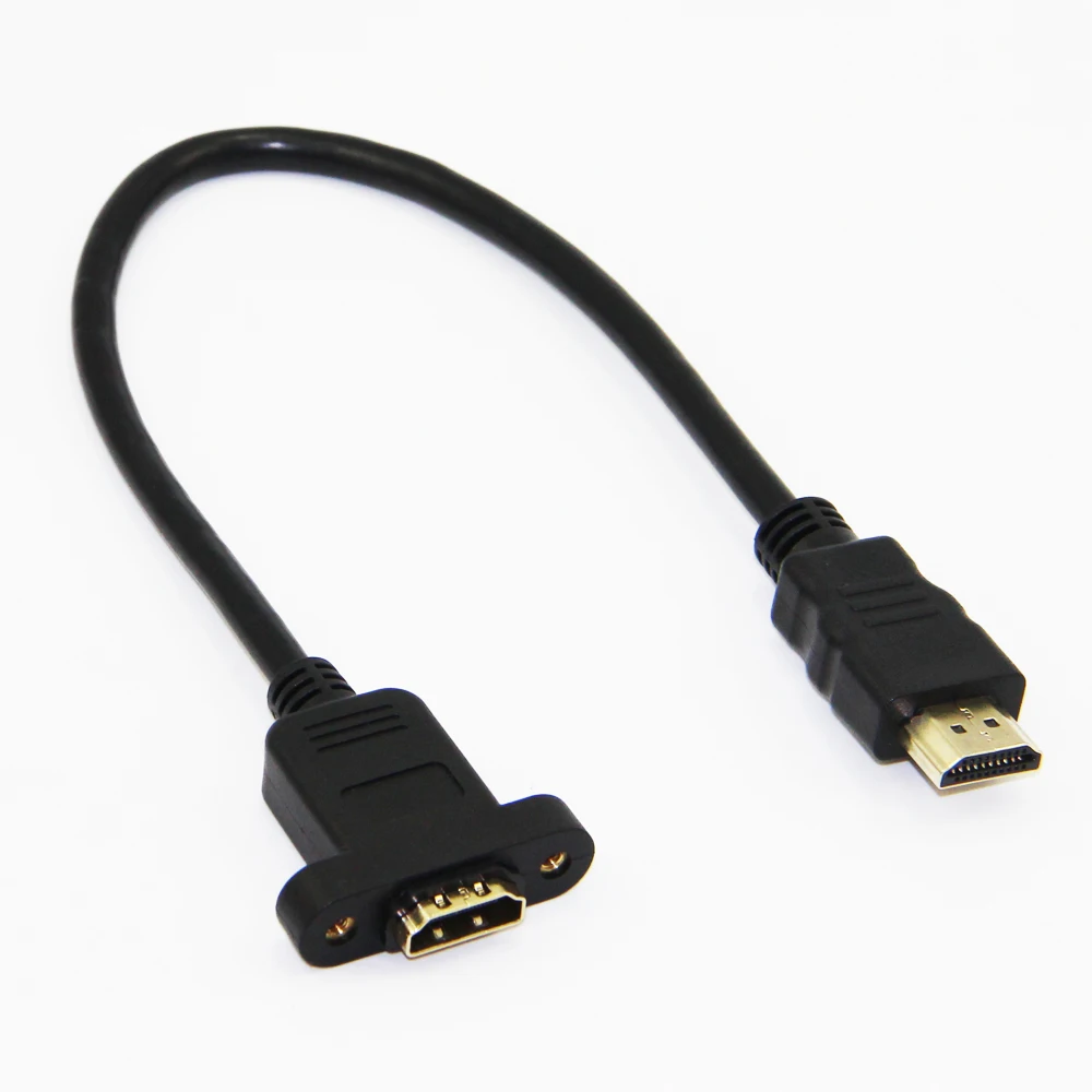 Позолоченный Удлинительный кабель HDMI штекер гнездо с винтовой панелью крепление