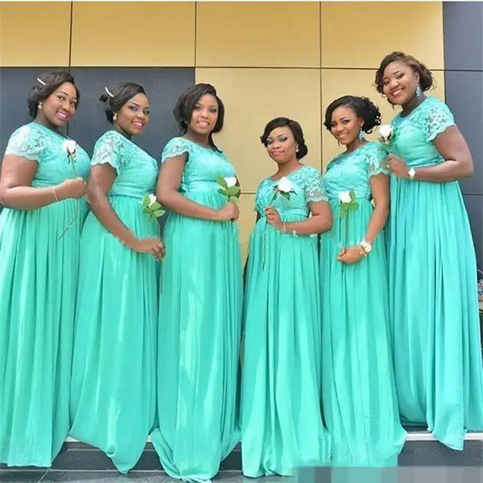 2019 South African Mint Green Long Bridesmaid Dresses Dubai Sheer