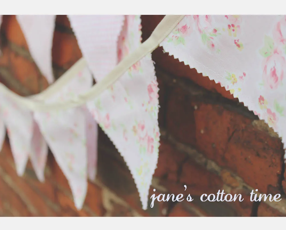 180cm*2pcs Pink Fabric Garland Handmade Double side Fabric Flags