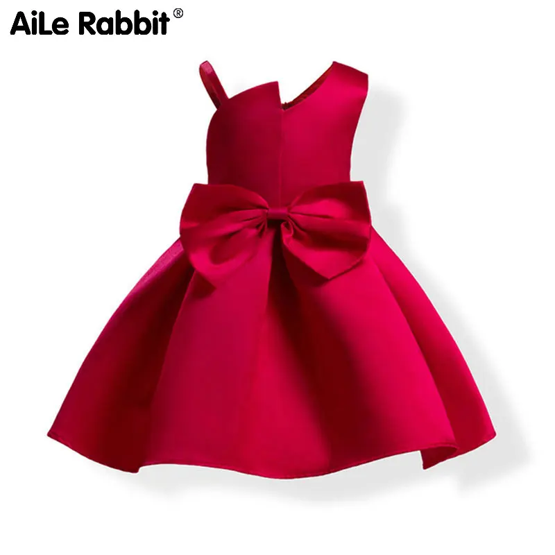 AiLe Rabbit/Новинка года; платья для девочек; модное дизайнерское платье принцессы с открытыми плечами; Вечерние платья на свадьбу; детская одежда с бантом; Цвет Красный