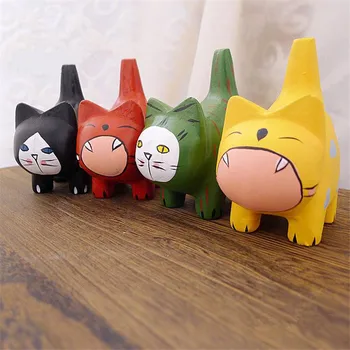 

4pcs Nordic color wooden cat crafts figurines study living room tabletop decoration ornaments animal lucky cats birthday gifts