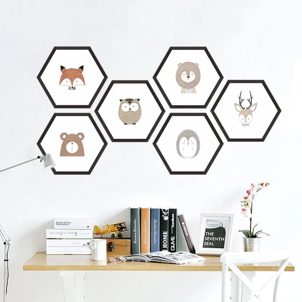 Cute Animal Hexagon Photo Frame Wall Stickers For Home Decoration Accessories Living Room Bedroom Decor PVC Mural Wall Art Decal Cute Animal Hexagon Photo Frame Wall Stickers For Home Decoration Accessories Living Room Bedroom Decor PVC Mural Wall Art Decal
