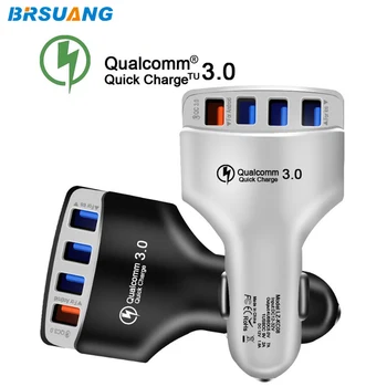 

50pcs/lot BRSUANG Car Adapter QC3.0 Turbo Fast Charging 4 USB Mobile Phone Charger For iPhone Samsung Huawei Xiaomi Sony LG Etc.