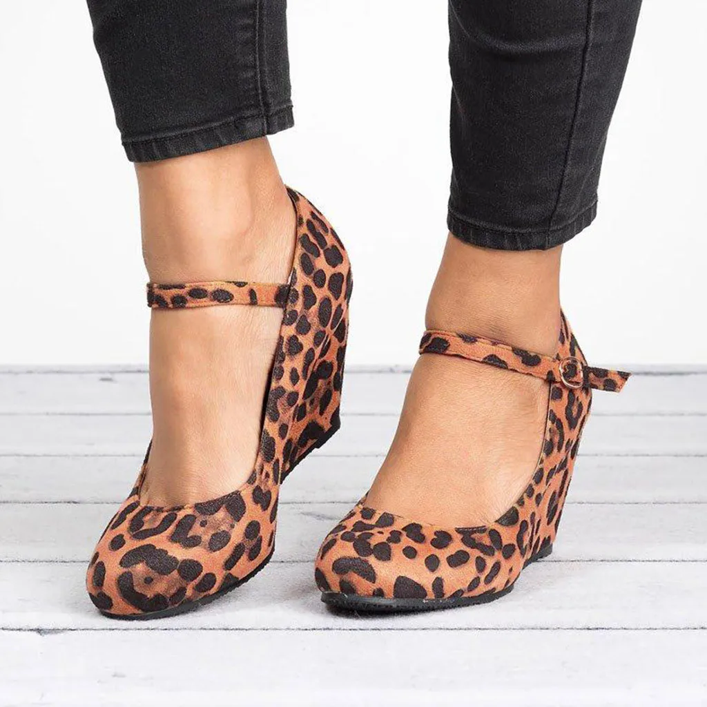 

YOUYEDIAN Women's Sandals Ladies Fashion Casual Big Size Buckle Wedges Sandals Roman Single leopard printed Shoes #g30