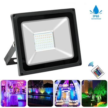 

10W/20W/30W/50W RGB LED Flood Light 16 Colors Waterproof LED Floodlight Outdoor Spotlight Flashlight with Remote Party Light