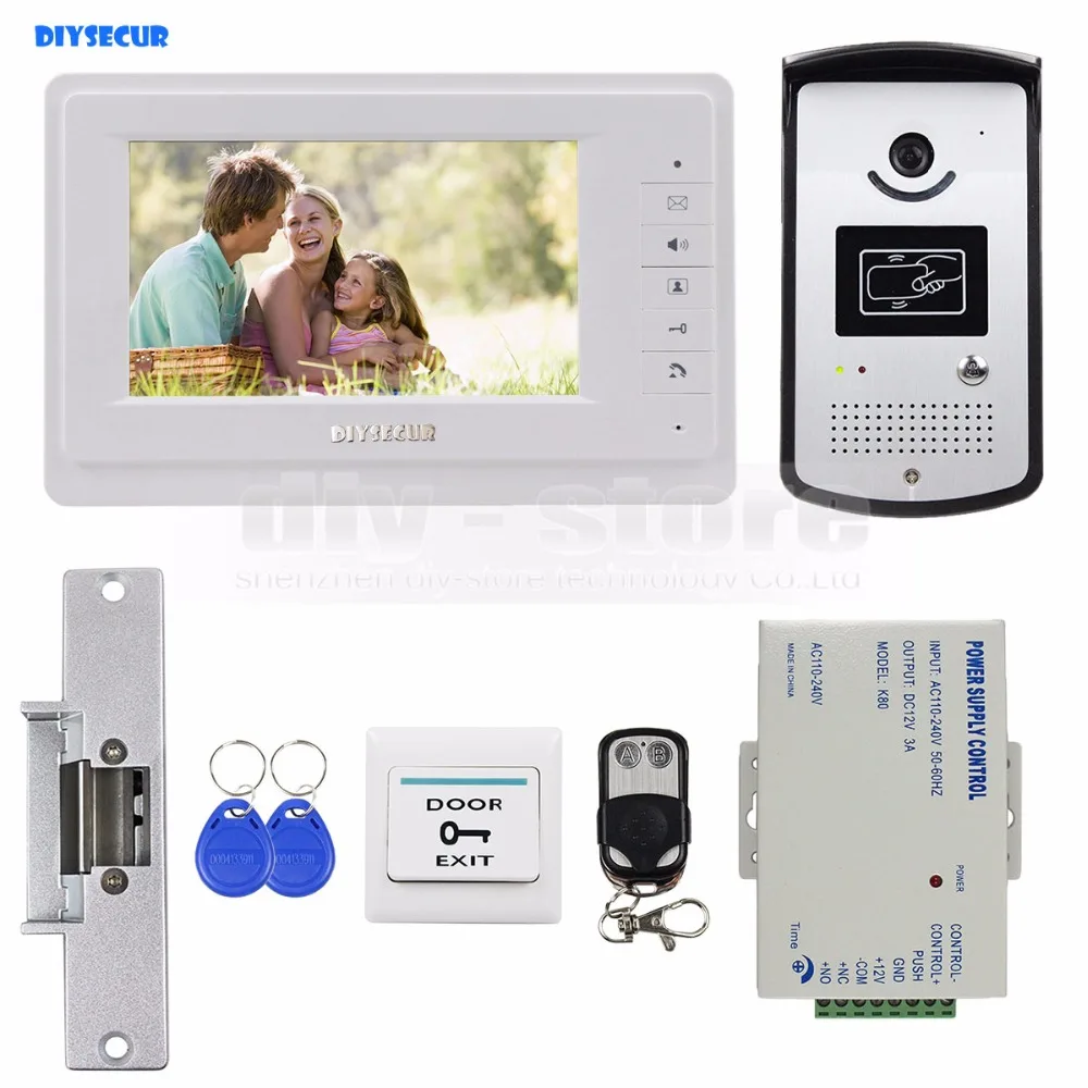 DIYSECUR 7 inch font b Video b font Intercom Door Phone System With Strike Lock Keyfobs