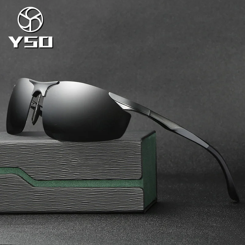 

YSO Sunglasses Men Polarized UV400 Aluminium Magnesium Frame Sun Glasses Driving Glasses Semi Rimless Accessories For Men 8179