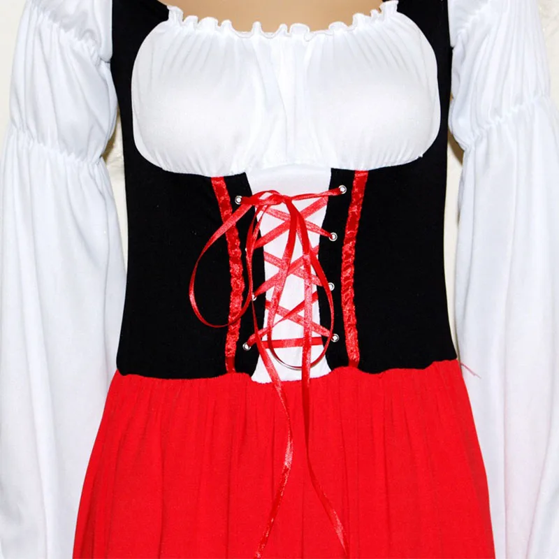 Для взрослых женщин баварский Октоберфест Костюм дирндль дамы этнические Wench косплей красный Забавное платье длинный наряд для девочек плюс размер