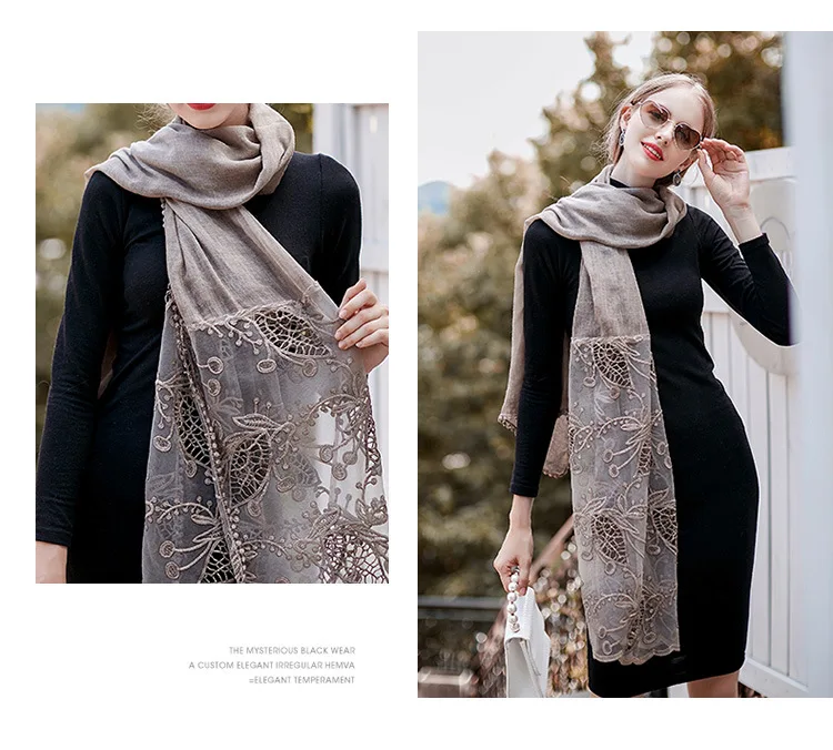 women-solid-color-cotton-linen-scarves-with -lace-12