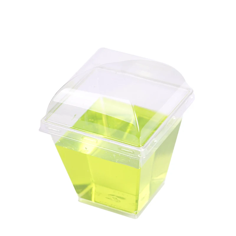 

High quality transparent dessert plastic cup 220ml suqare creative pudding jelly yogurt ice cream disposable cups with lid