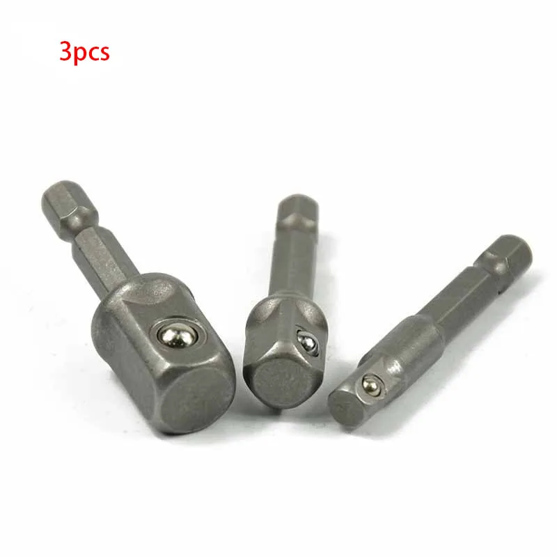 3pcs Socket Adapter Set Hex Shank To 1/4 3/8 1/2 Impact Driver Drill