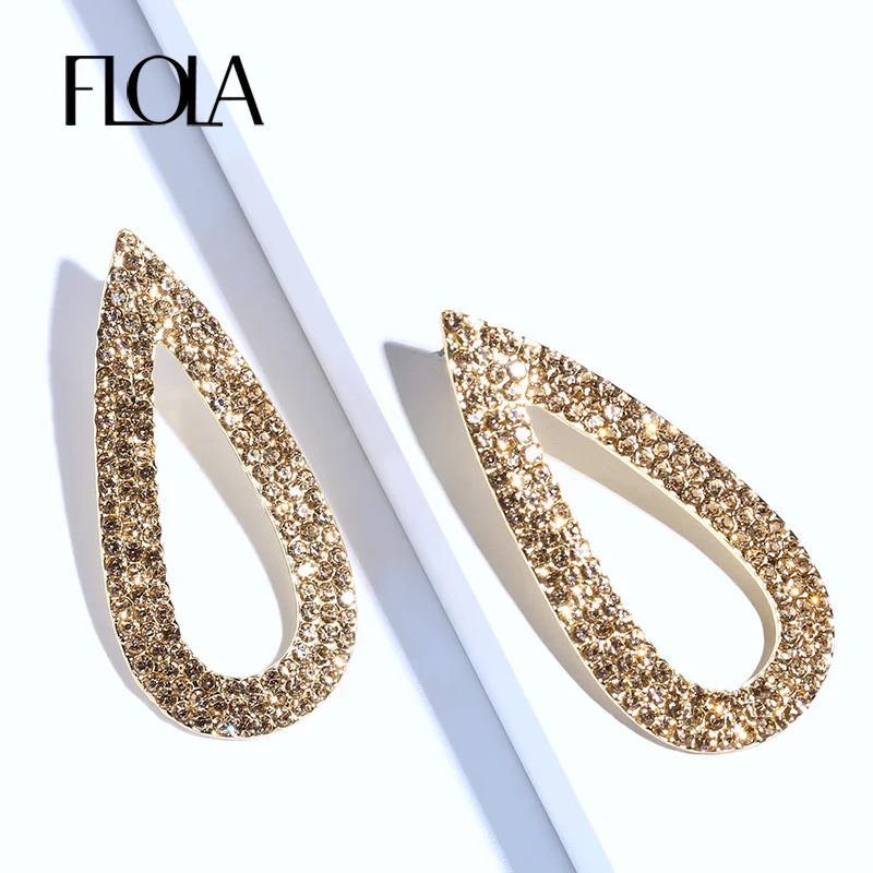 

FLOLA Simple Teardrop Gold Dangle Earrings for Women Rhinestones Crystal Drop Earrings Gold Statement Jewelry orecchini ersg69