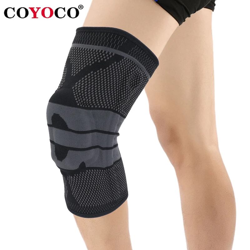 

COYOCO Silicon Spring Support Knee Pad Brace 1 Pcs Leg Arthritis Injury Gym Sleeve Knee Pad Warm Black Grey Meniscus Kneepad