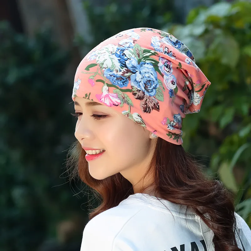 2019 Новый Для женщин с цветочным принтом шапочка Многофункциональный шапка с принтом для девочек Повседневное Skullies Цветочные тюрбан шарф