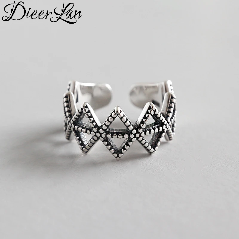 DIEERLAN 925 Sterling Silver Geometric Rings for Women Gift Ladies Fashion Punk Jewelry Open Retro Antique Rings Anillos