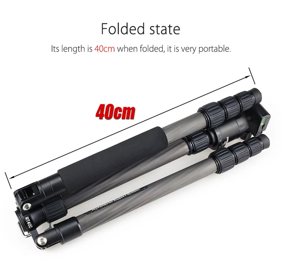 RT40C Carbon Fiber Camera Tripod Professional Travel Compact Tripod Video Monopo