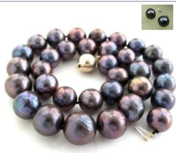

18inch huge rare 9-10mm natural freshwater black red blue pearl necklace earring
