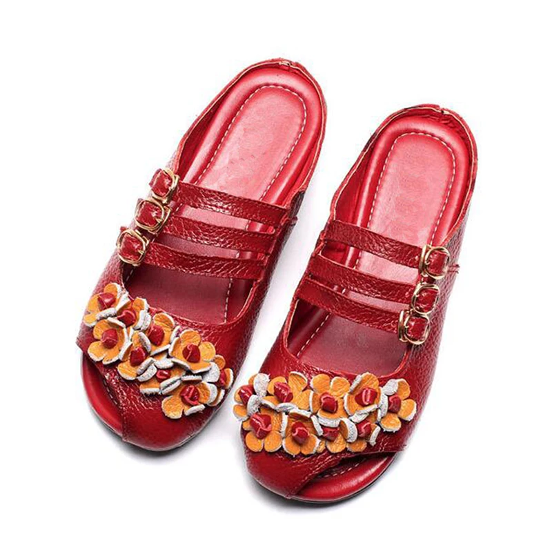 Nice Summer Women Shoes Flat Slides Platform Sandals Genuine Leather