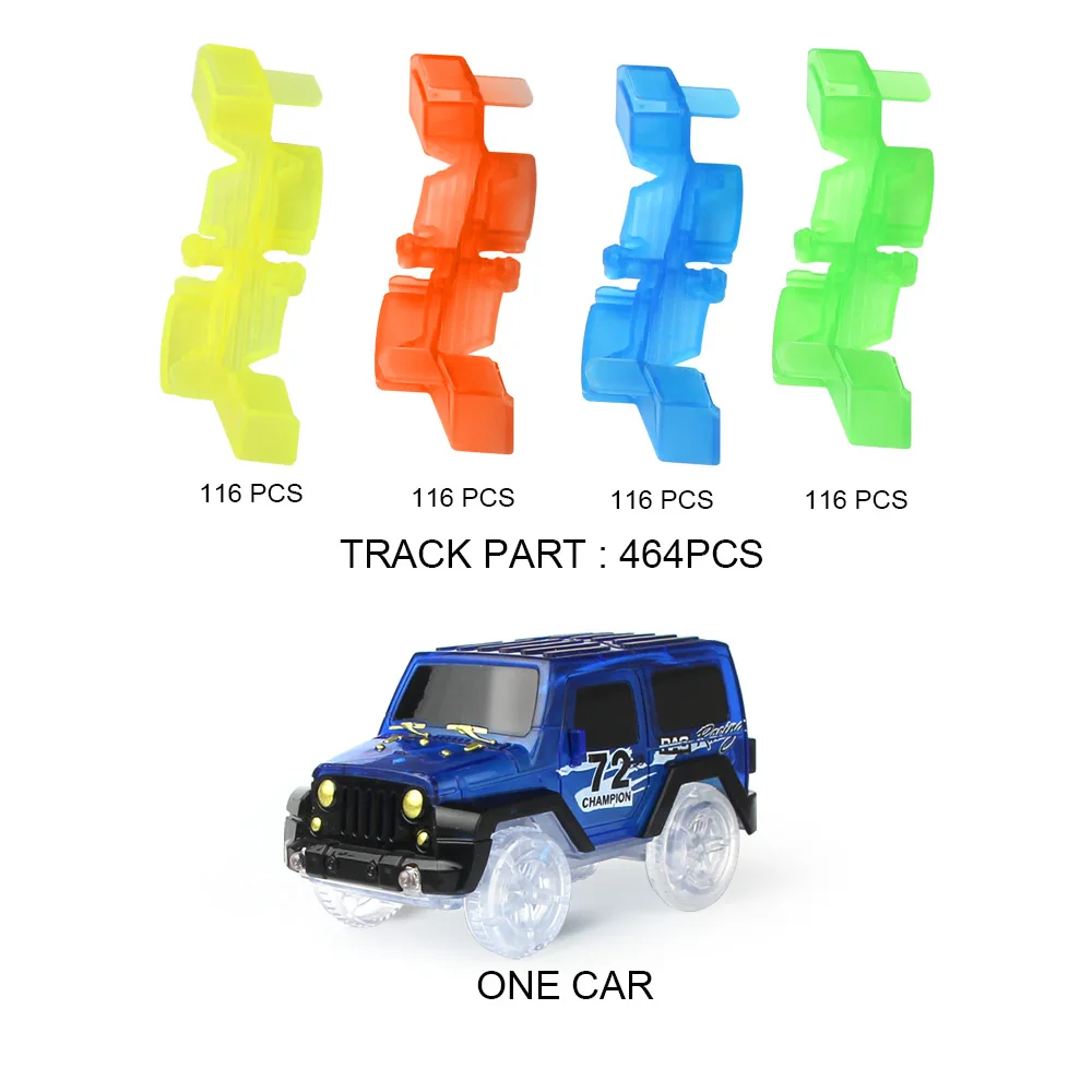 Светящийся в темноте гоночный автомобиль Трек светодиодный мигающий автомобиль модель DIY сборка отслеживающий рельс гибкий Железнодорожный игрушечный транспорт для детей - Цвет: 464 track 1 blue car