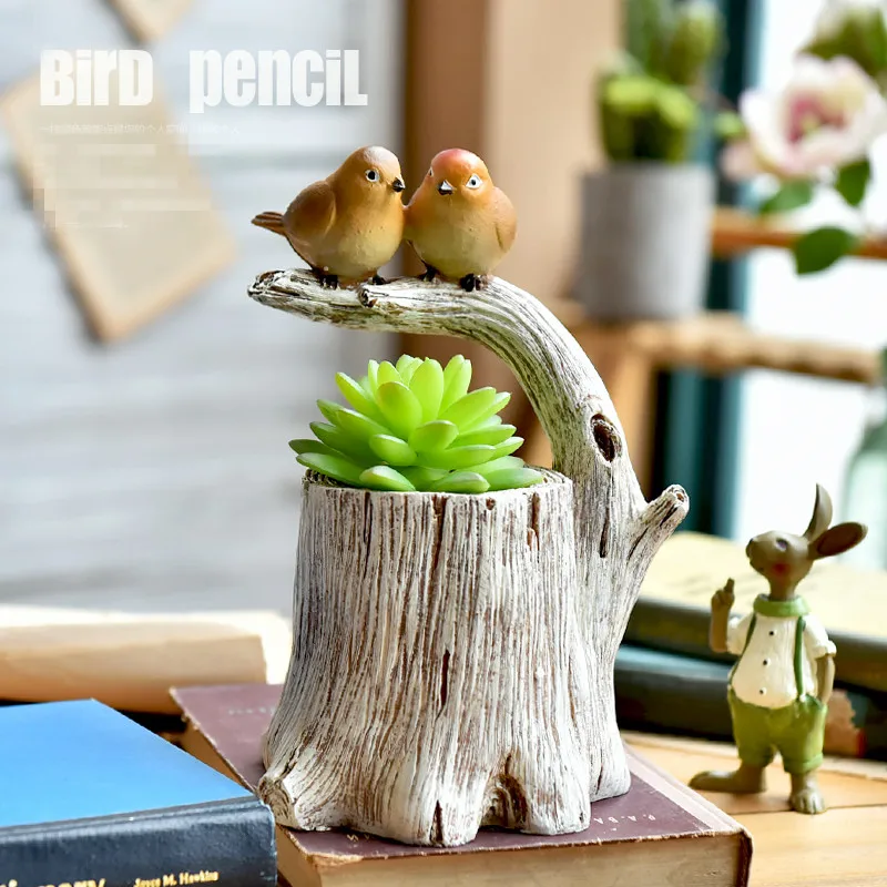 

Creative Decorative Bonsai Retro Birds On Stumps Plants Flowers Pots Desktop Pen Holder Containers Crafts Modern Home Decors