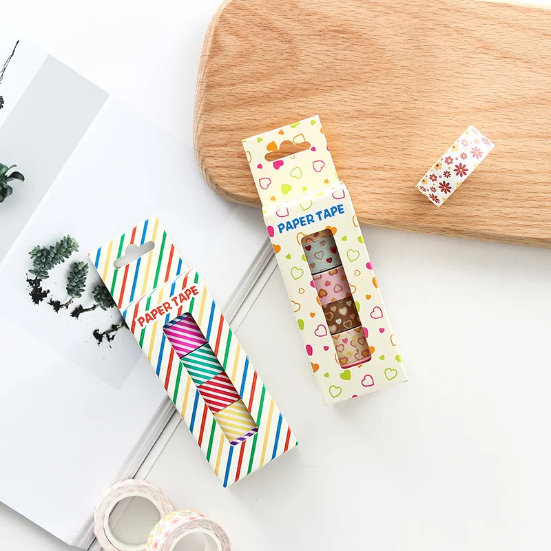 

(6 pieces/lot) Japanese Washi Tape Heart Flower Grid Stripe Paper Sticker DIY Scrapbooking Adhesive Tape