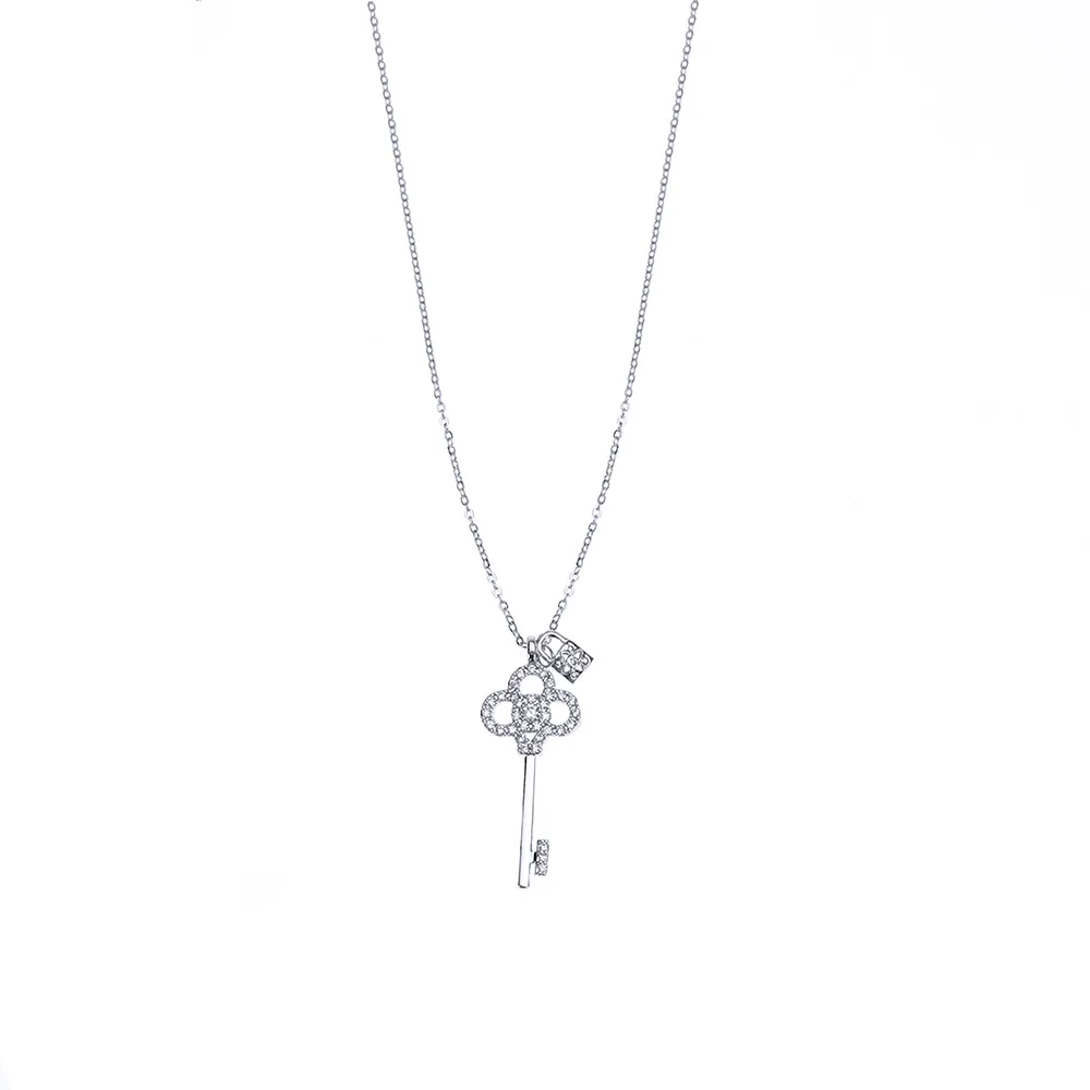 YUN RUO Micro Pave Циркон ключ кулон ожерелье чокер розовое золото серебро цвет модные украшения подарок на день рождения женщина Прямая - Окраска металла: silver 162