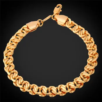 

Kpop Men Bracelets yellow Gold Color Jewelry Fashion New High Quality 21CM 8MM Bracelet Men Chain H075